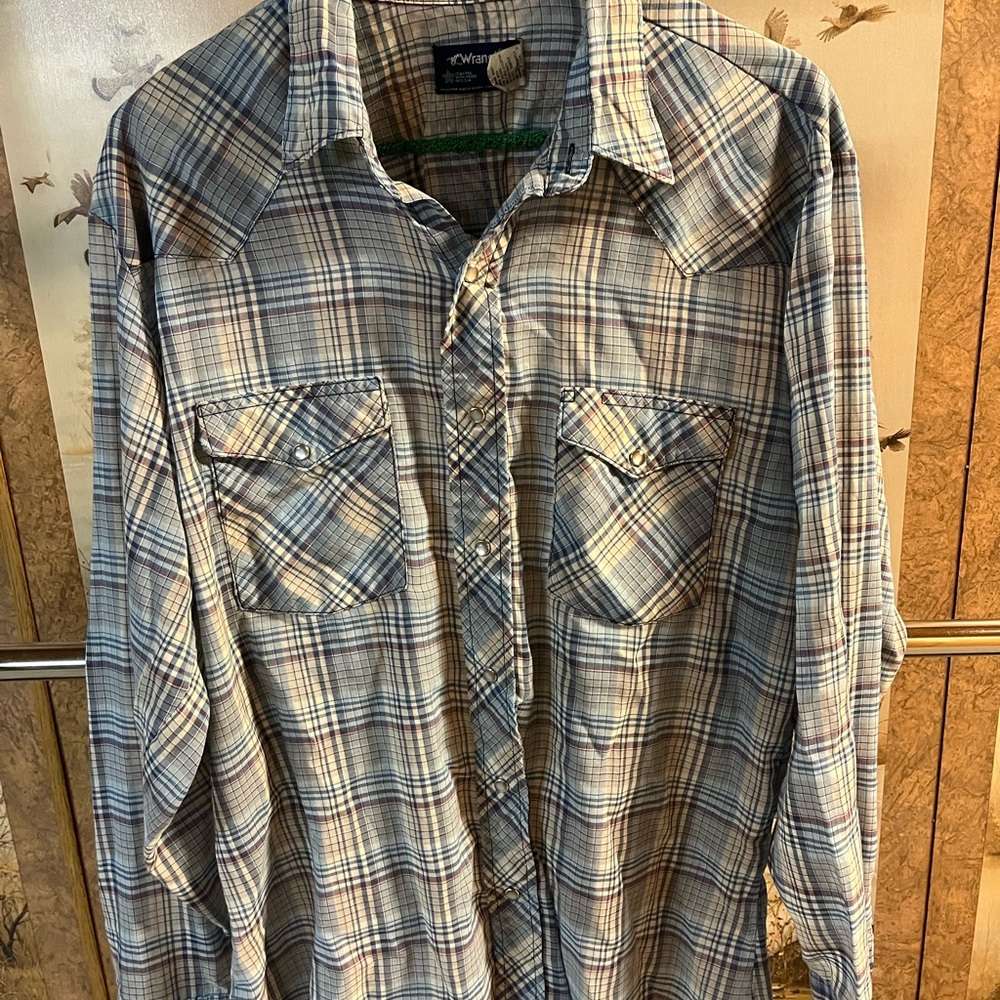 Wrangler Men's Plaid Button-Down Shirt - Blue and Brown